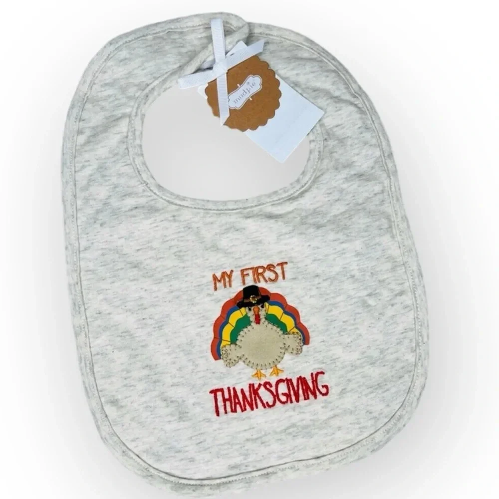Mud Pie My First Thanksgiving Baby Bib Multicolor Velcro Closure